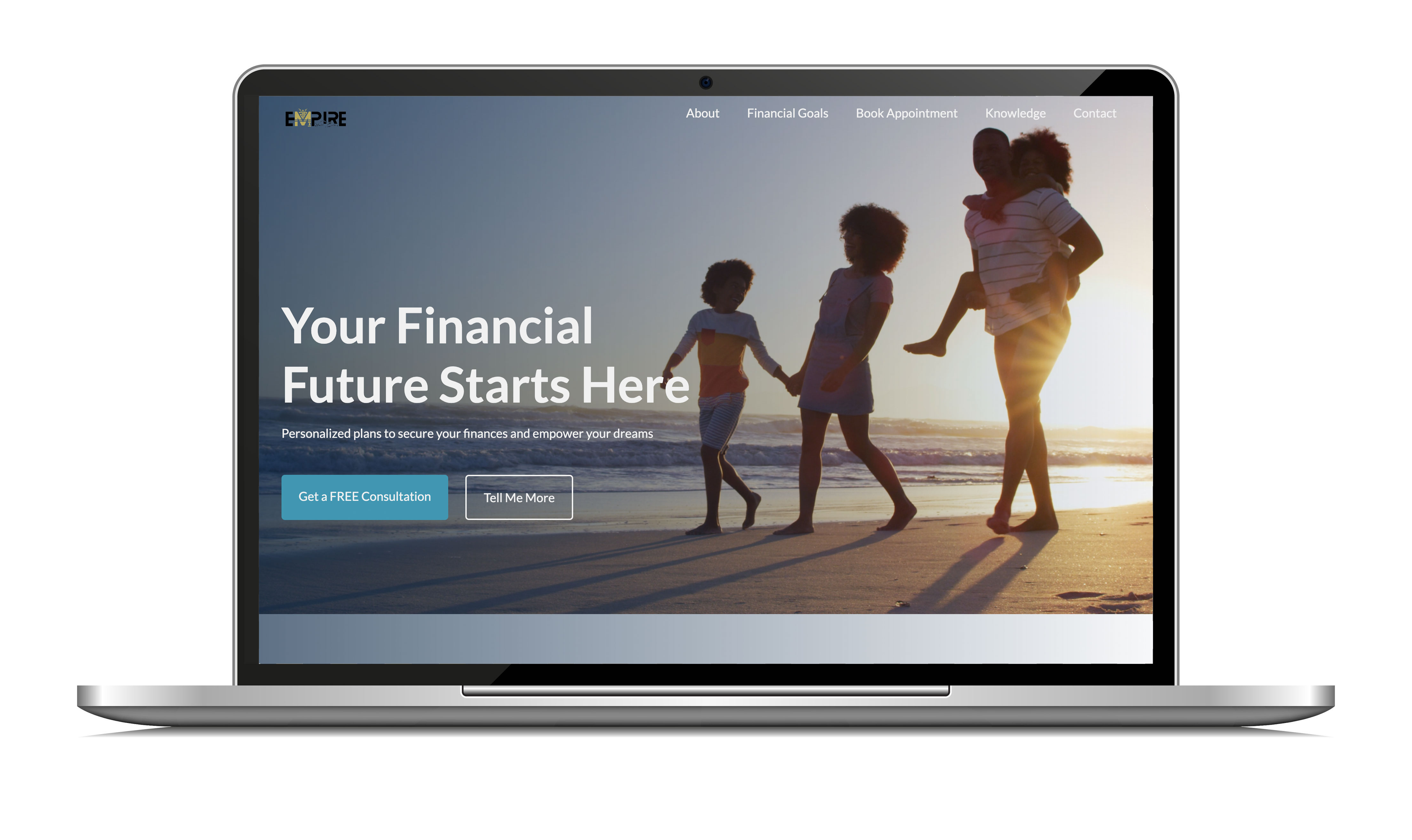 Image of website with a family walking on the beach